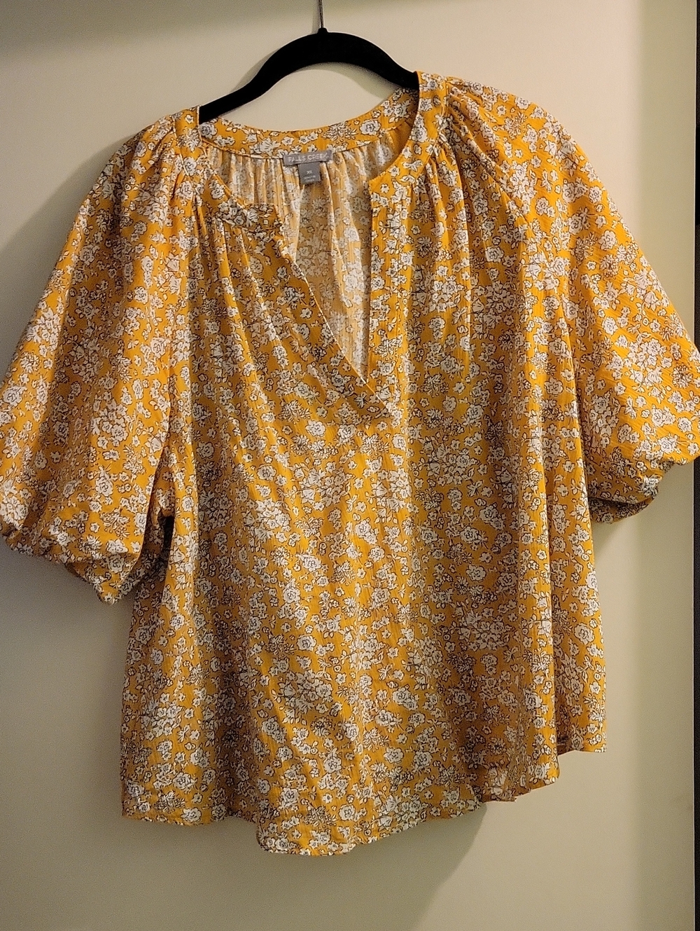 Women's Yellow Floral Peasant Blouse